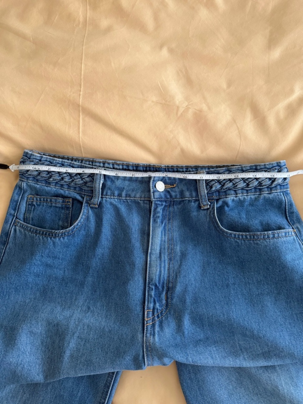 H&M Wide-Leg Mid Blue Denim Jeans with Braided Waistband - Picture 6 of 7